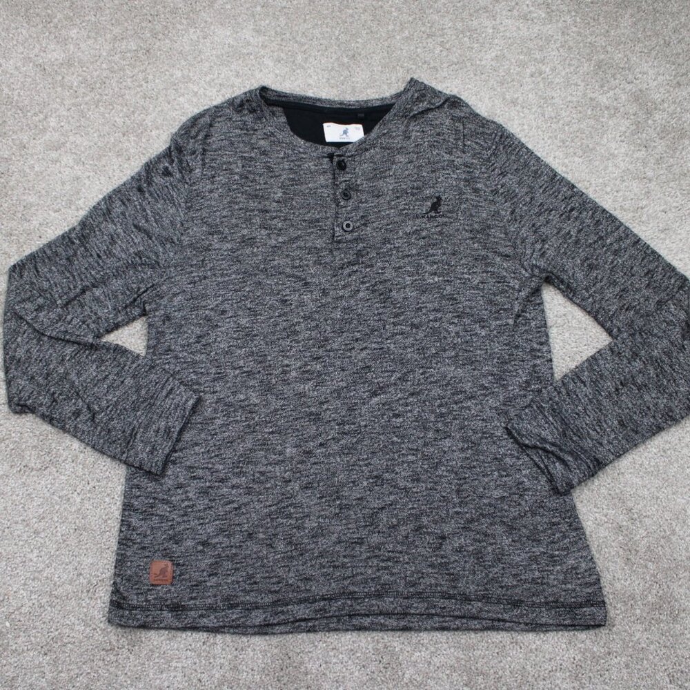 Kangol Henley Shirt Mens Medium Gray Rayon/Poly Lightweight Long Sleeve Pullover